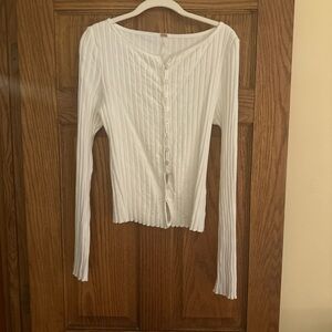 Free People White Ribbed Button-Down Top